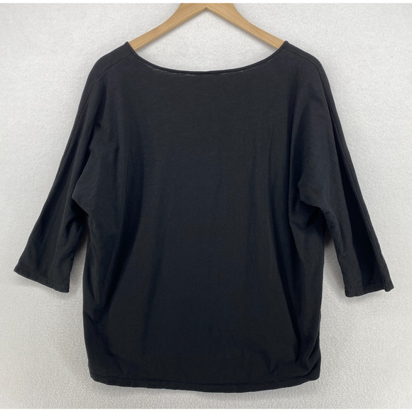EILEEN FISHER Top M Slub Organic Cotton Jersey Scoop Neck Dolman Sleeve Black - Picture 3 of 12